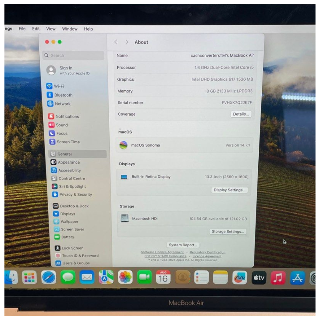 MacBook Air (Retina, 13-inch, 2018) 8GB,128GB (NO CHARGER)