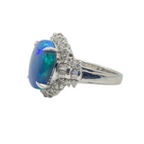 PT900 Natural Black Opal & Diamond Ladies Ring
