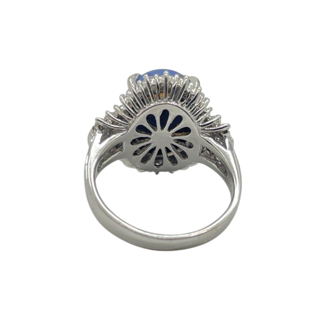PT900 Natural Black Opal & Diamond Ladies Ring