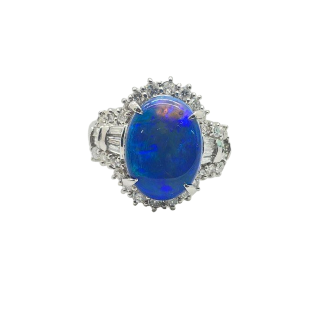 PT900 Natural Black Opal & Diamond Ladies Ring