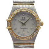 Omega Constellation 22.5mm Quartz Half Gold Diamond White Mother of Pearl Dial Watch