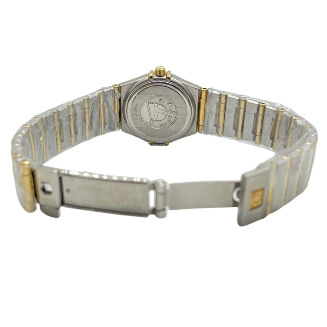 Omega Constellation 22.5mm Quartz Half Gold Diamond White Mother of Pearl Dial Watch