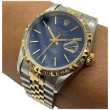 Rolex Datejust 16233 36mm Half Gold Automatic Blue Dial Watch
