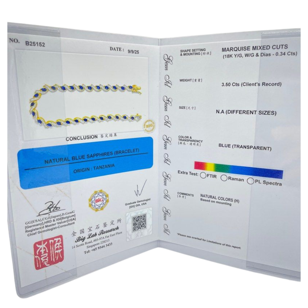 750 Yellow Gold Natural Blue Sapphire & Diamond Bracelet