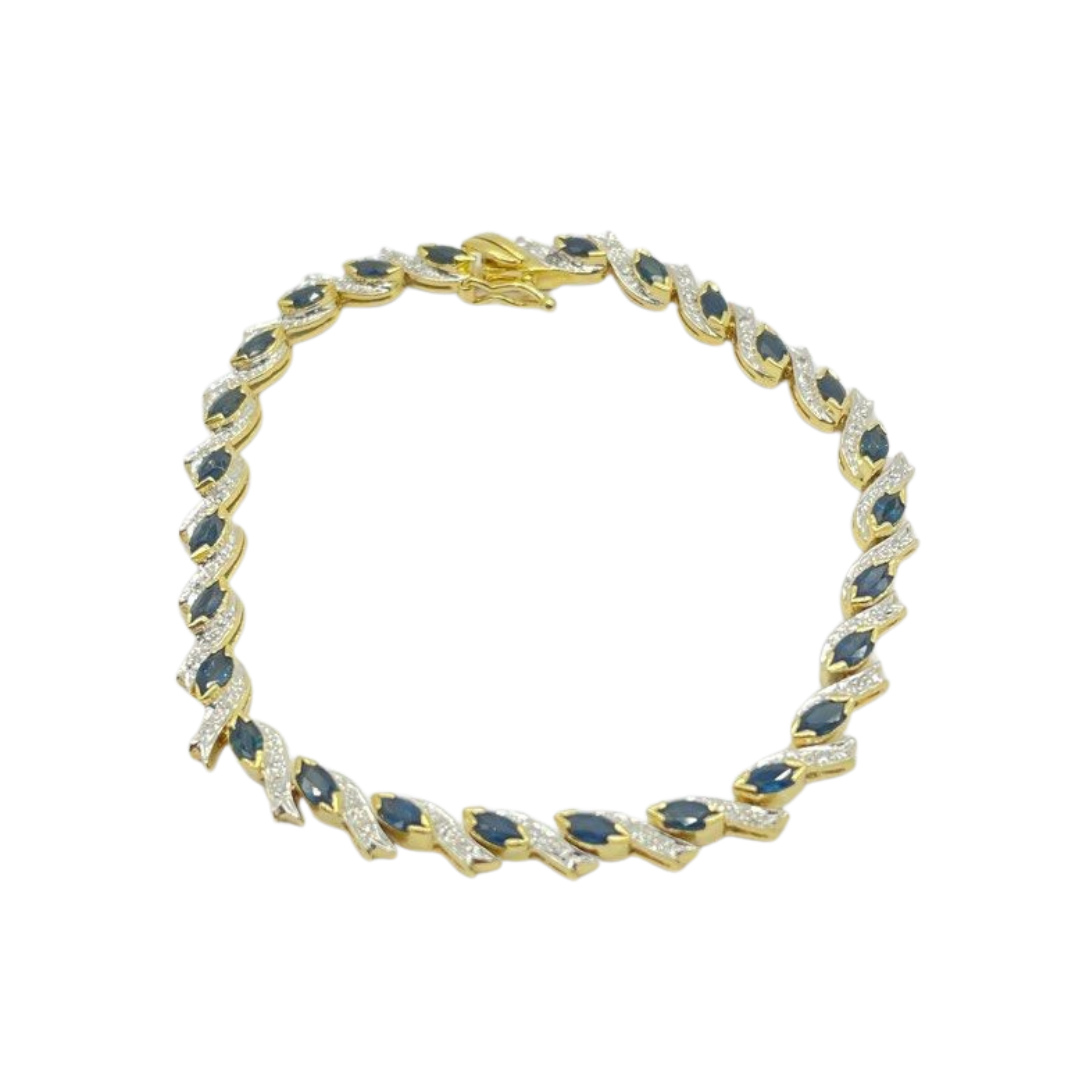 750 Yellow Gold Natural Blue Sapphire & Diamond Bracelet