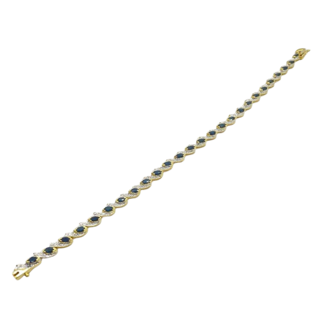 750 Yellow Gold Natural Blue Sapphire & Diamond Bracelet