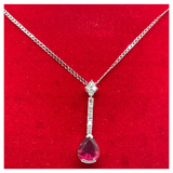 18K White Gold Natural Rubellite & Diamond Necklace