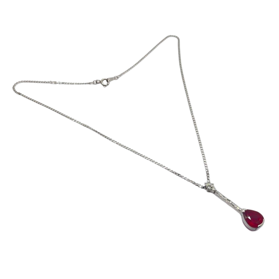 18K White Gold Natural Rubellite & Diamond Necklace