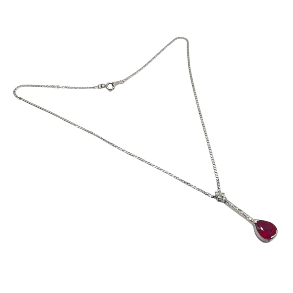 18K White Gold Natural Rubellite & Diamond Necklace