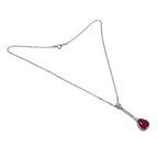 18K White Gold Natural Rubellite & Diamond Necklace