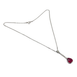 18K White Gold Natural Rubellite & Diamond Necklace