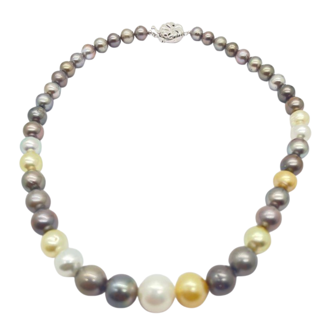 Mixed Color Pearl Necklace with Silver Clasp