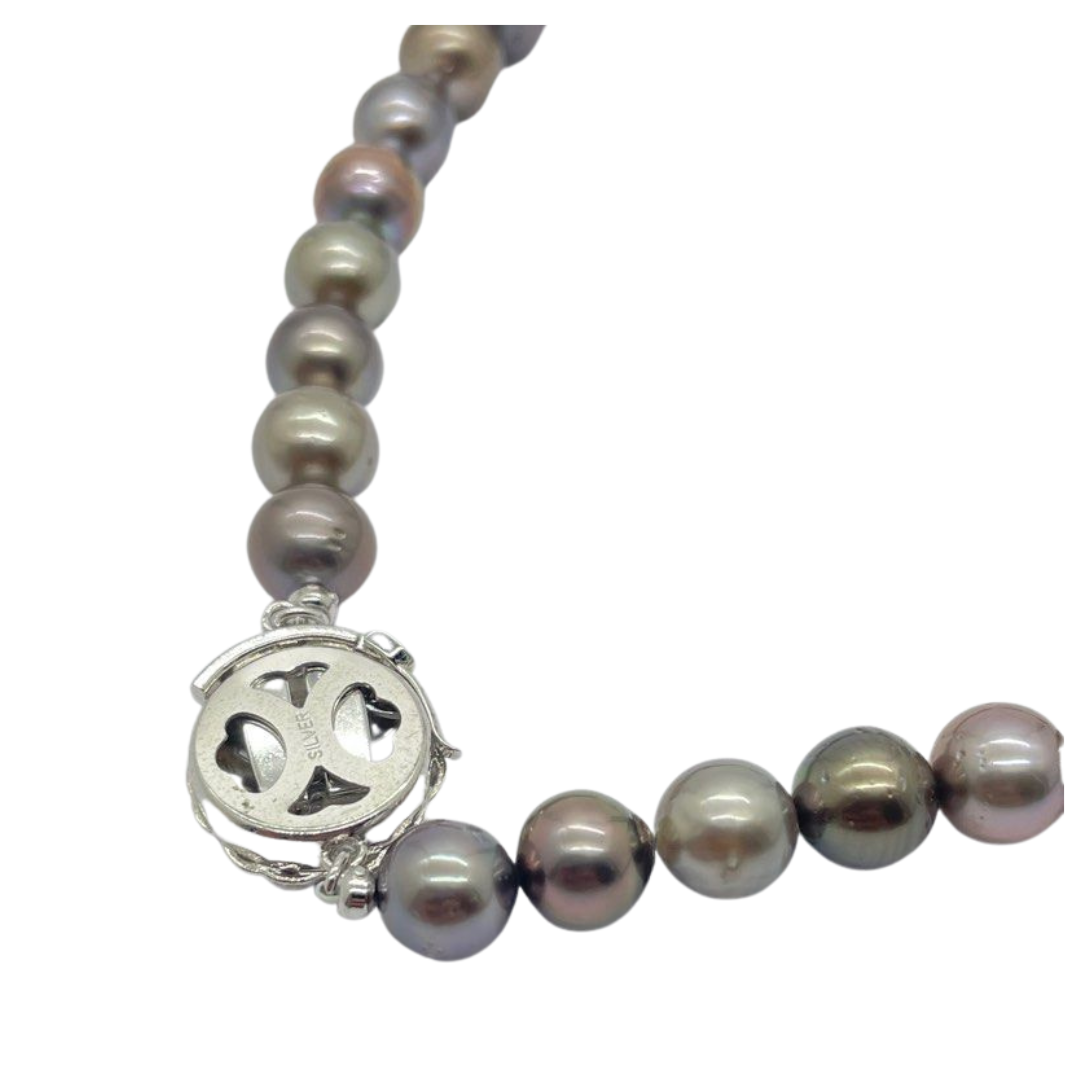 Mixed Color Pearl Necklace with Silver Clasp