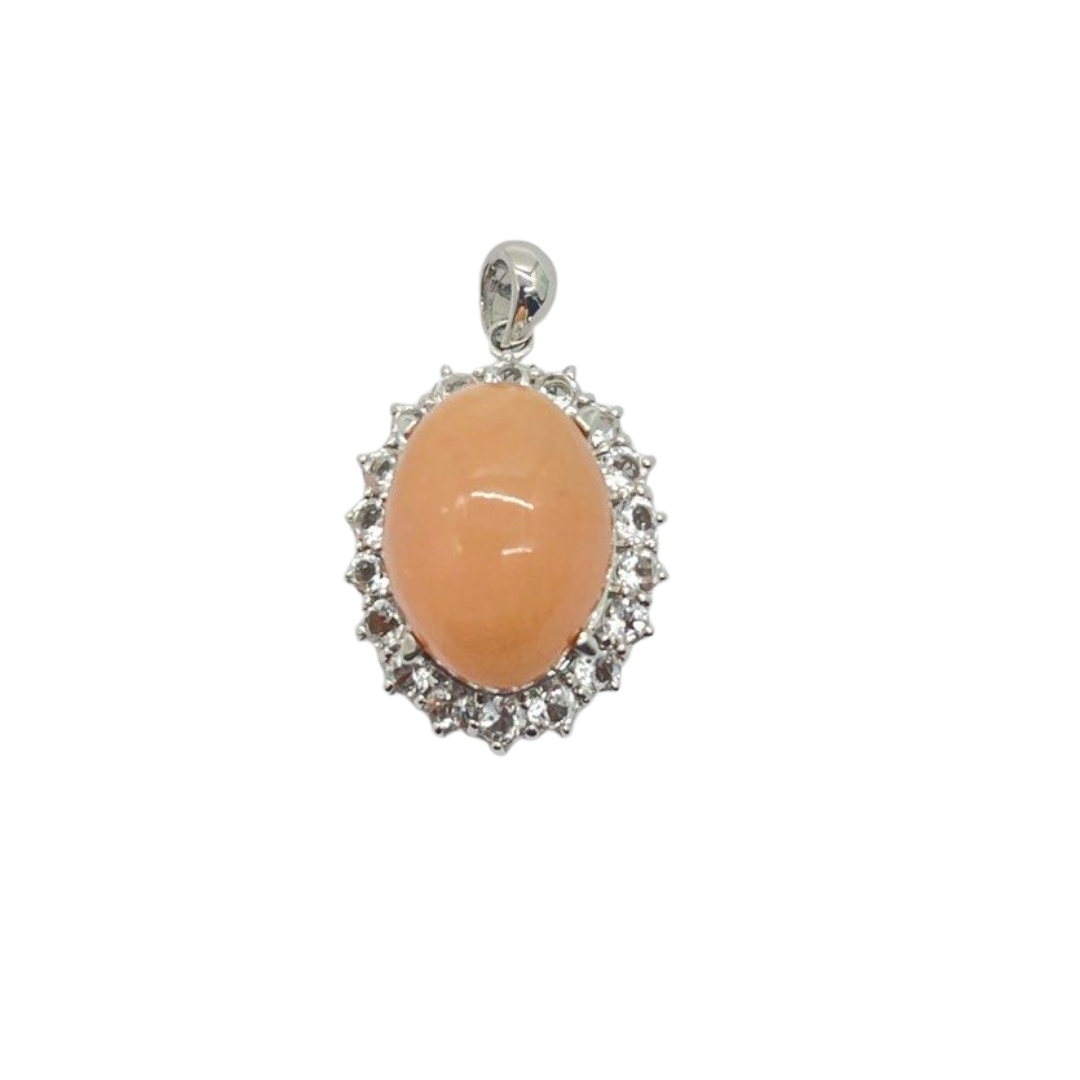 18K White Gold Natural Opal & White Topaz Pendant