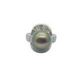 PT900 Natural Black South Sea Pearl & Diamond Ladies Ring