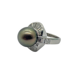 PT900 Natural Black South Sea Pearl & Diamond Ladies Ring