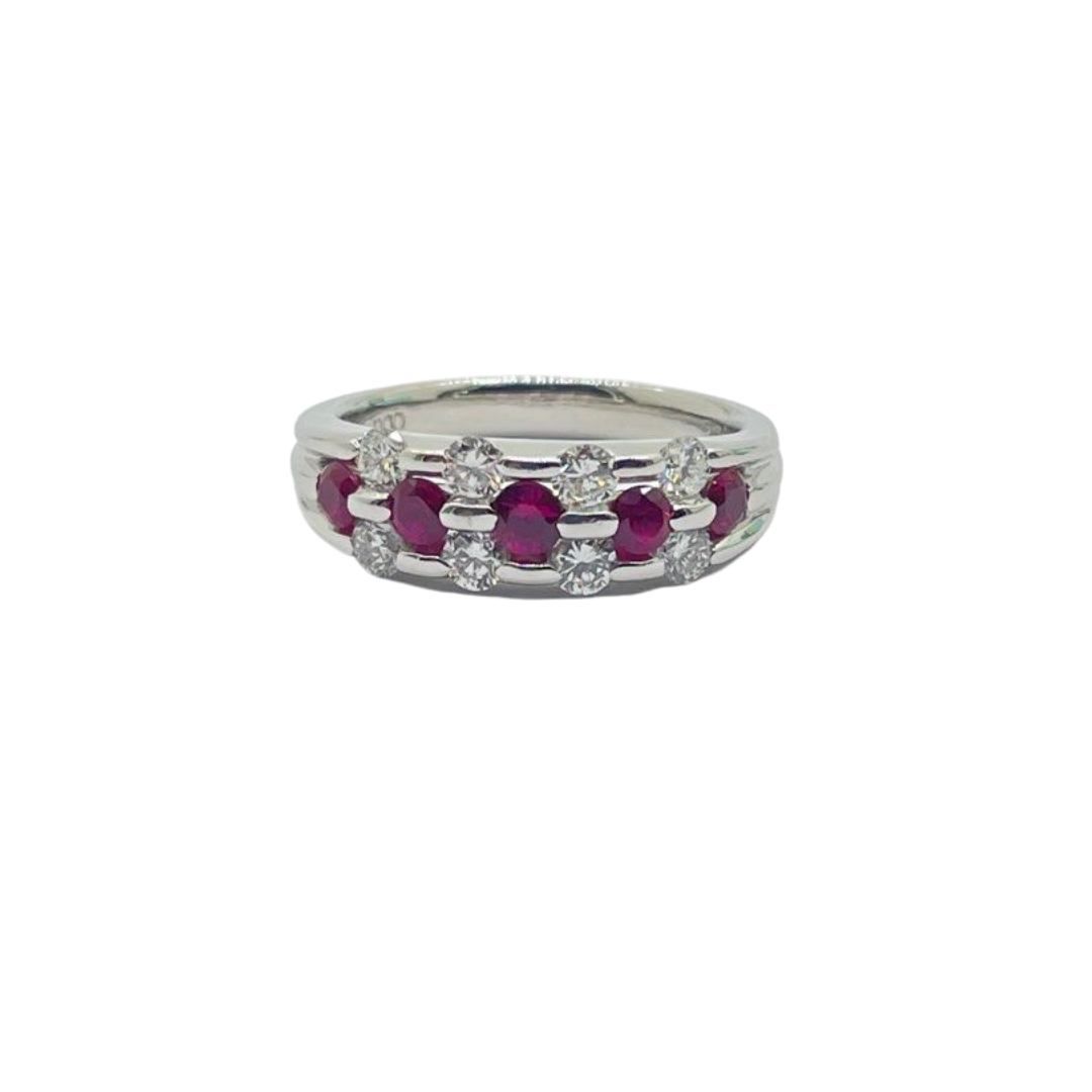 PT900 Natural Ruby & Diamond Ladies Ring