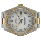 Rolex Oyster Perpetual Date 1505 34mm Automatic Half Gold Roman White Dial Watch