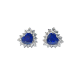 18K White Gold Natural Blue Sapphire (Royal Blue) & Diamond Earring