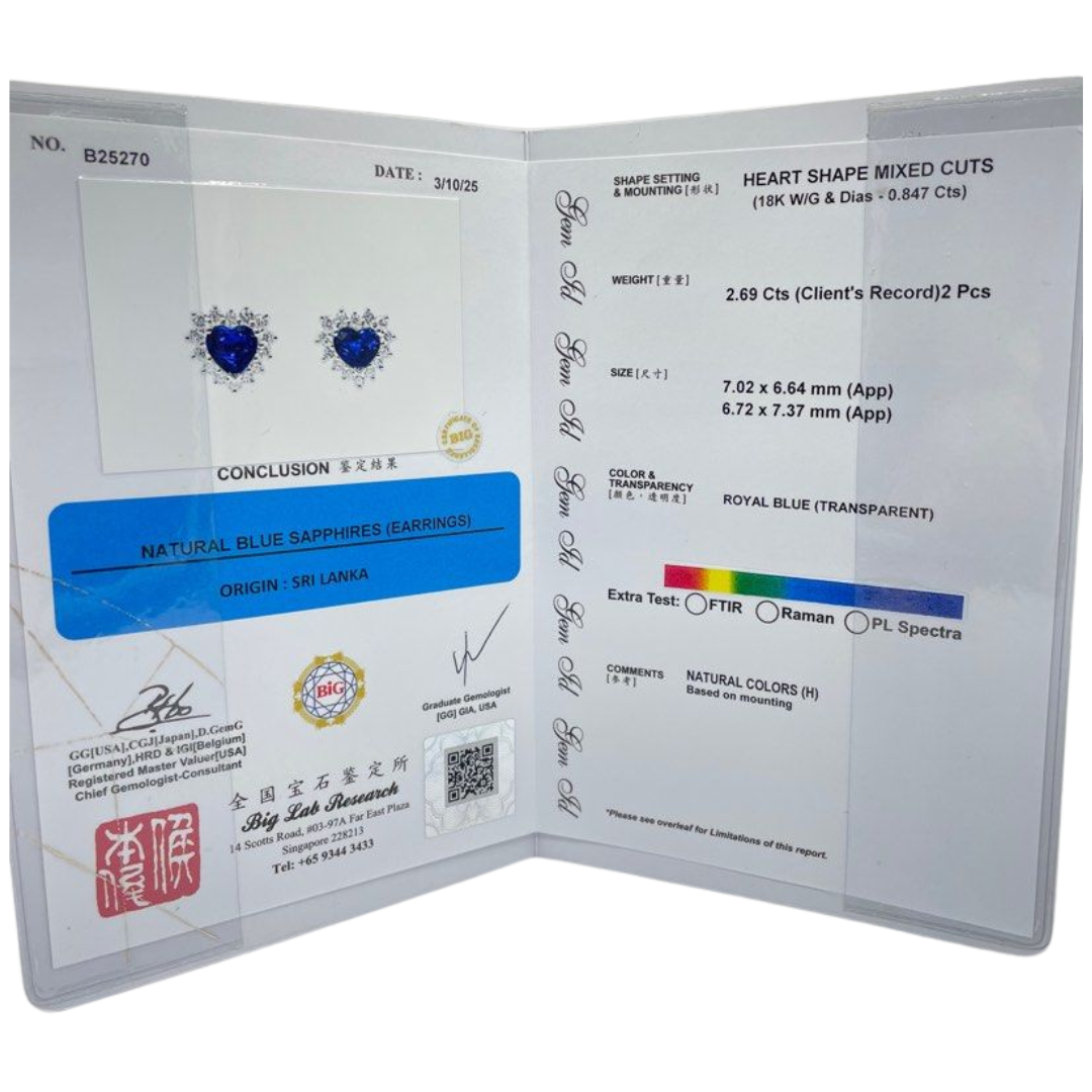 18K White Gold Natural Blue Sapphire (Royal Blue) & Diamond Earring