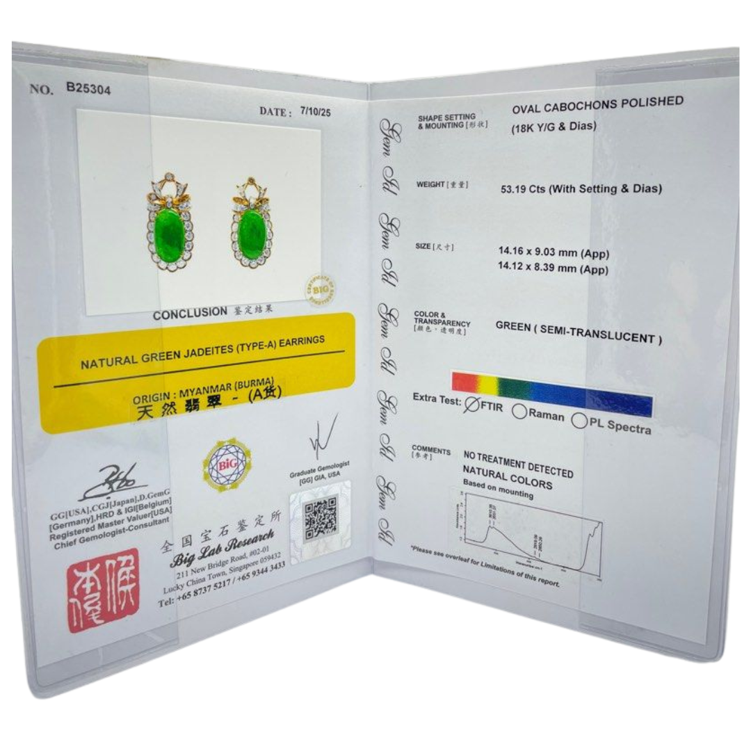 18K Yellow Gold Natural Jadeite (Type-A) & Diamond Earring
