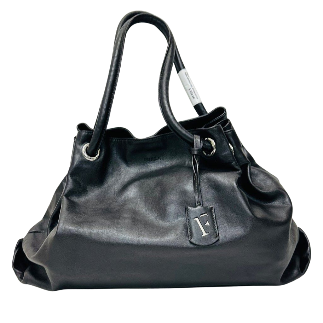 SHOULDER BAG-DARK BROWN LEATHER/F LTHR TAG FURLA