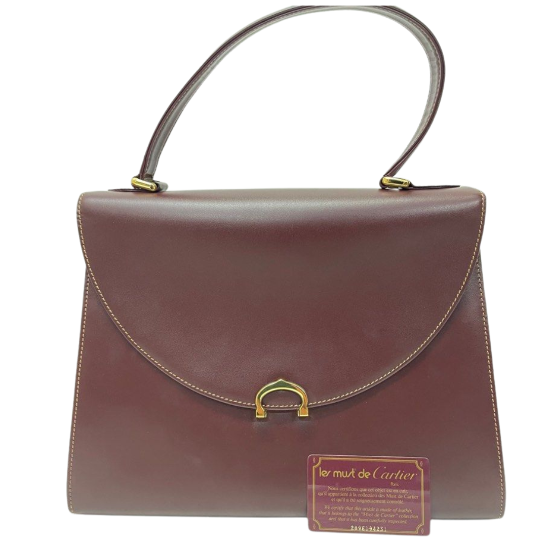 Cartier Burgundy Leather Top Handle Bag