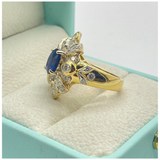 850 Yellow Gold Un-Heated Natural Blue Sapphire (Royal Blue) & Diamond Ring