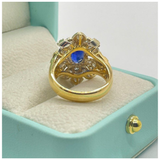 850 Yellow Gold Un-Heated Natural Blue Sapphire (Royal Blue) & Diamond Ring