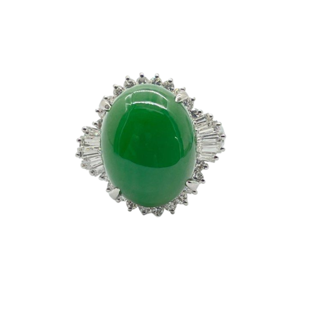 PT900 Natural Jadeite & Diamond Ring