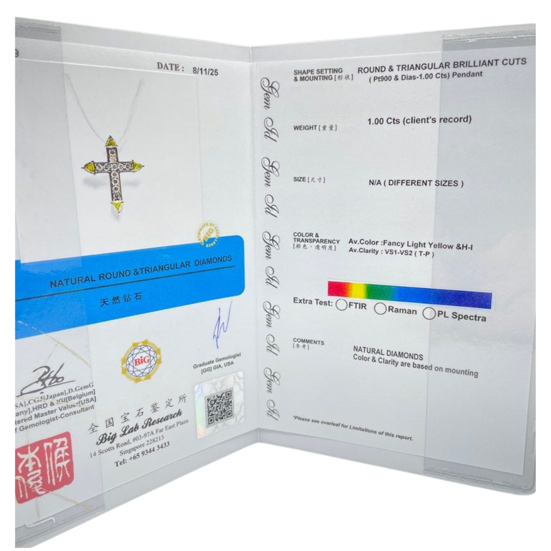 PT900 Natural Diamond Cross Pendant