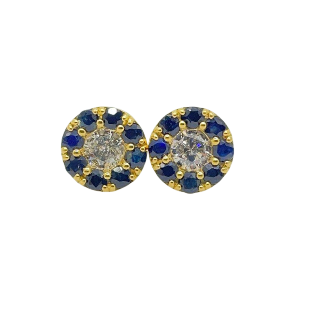18K Yellow Gold Natural Blue Sapphire & Diamond Earring