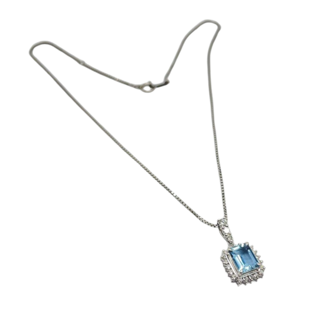 PT900 Natural Aquamarine & Diamond Necklace