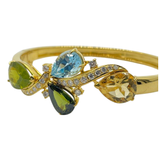 18K Yellow Gold Natural Diamond , Aquamarine , Tourmaline, Peridot, Citrine Bangle
