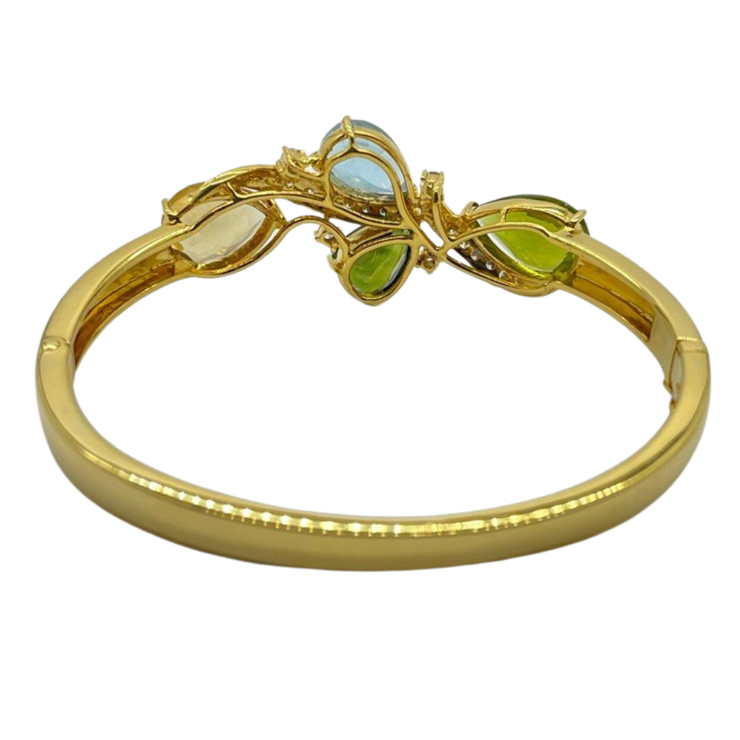 18K Yellow Gold Natural Diamond , Aquamarine , Tourmaline, Peridot, Citrine Bangle