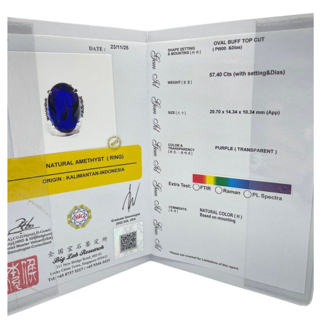 PT900 Natural Amethyst & Diamond Ring