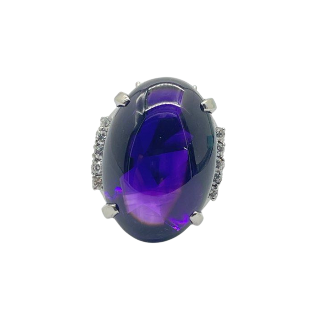 PT900 Natural Amethyst & Diamond Ring
