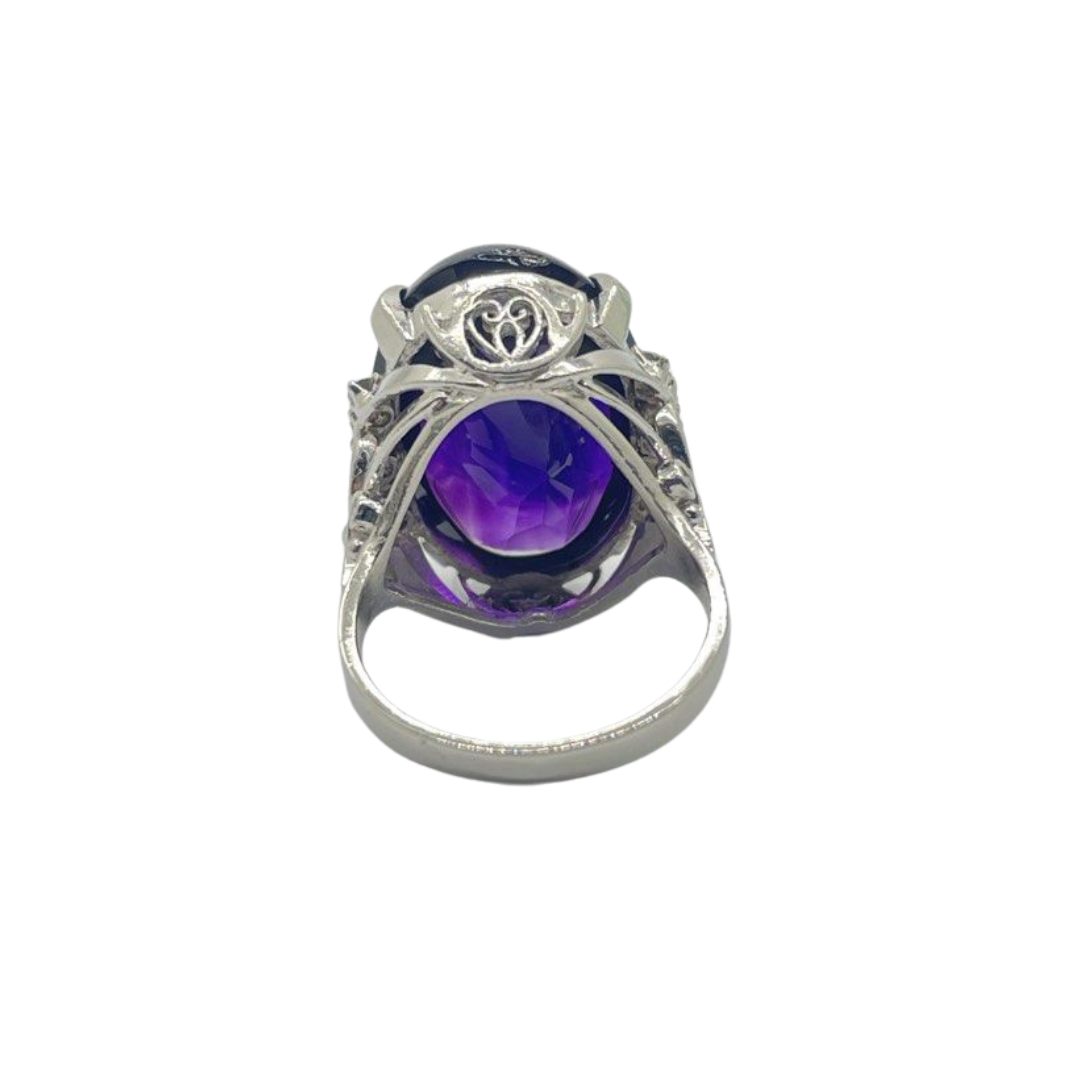PT900 Natural Amethyst & Diamond Ring
