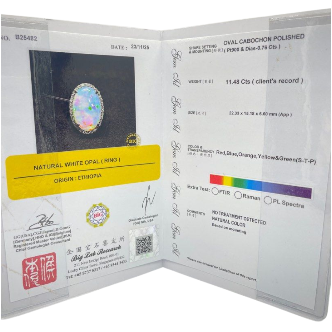 PT900 Natural White Opal & Diamond Ring