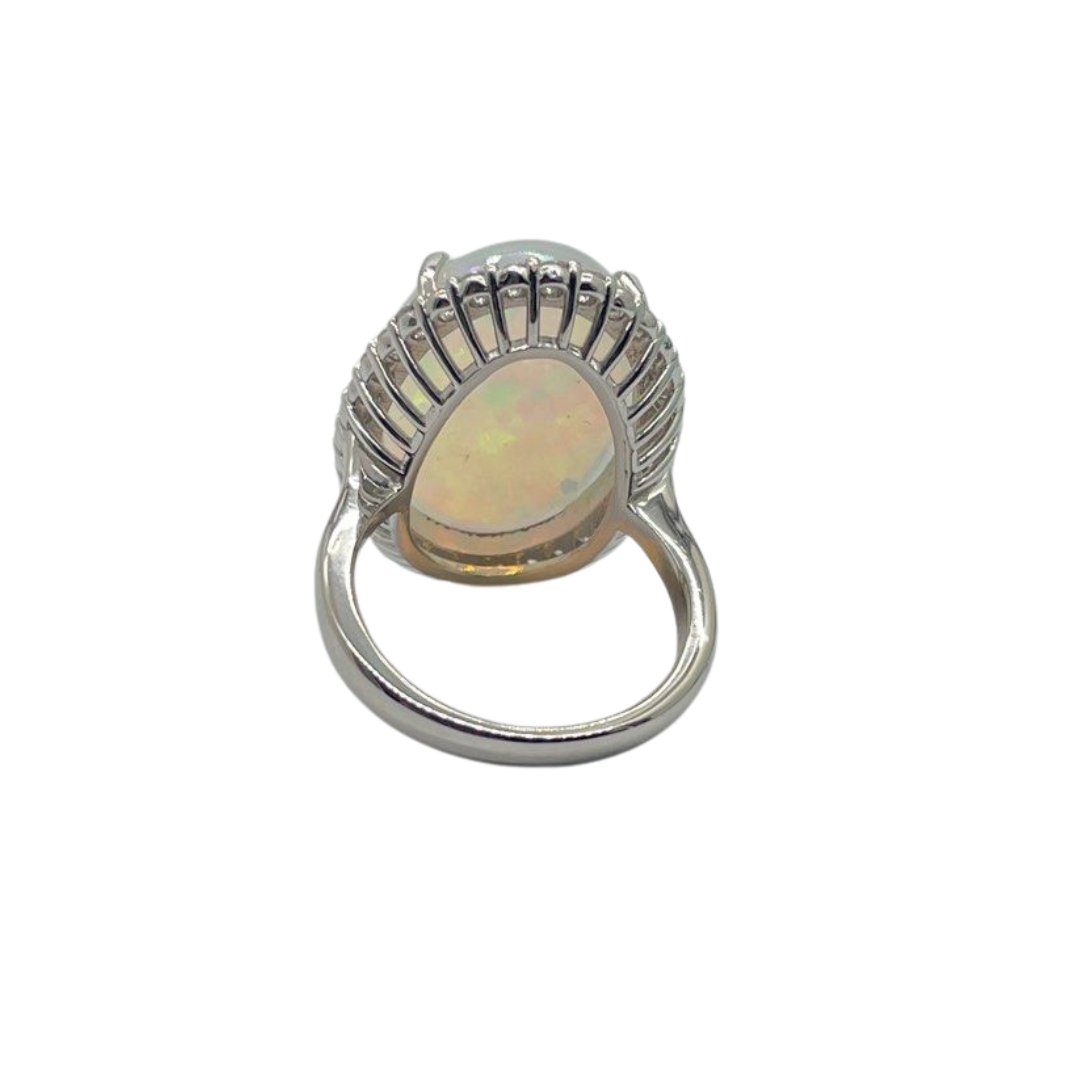 PT900 Natural White Opal & Diamond Ring
