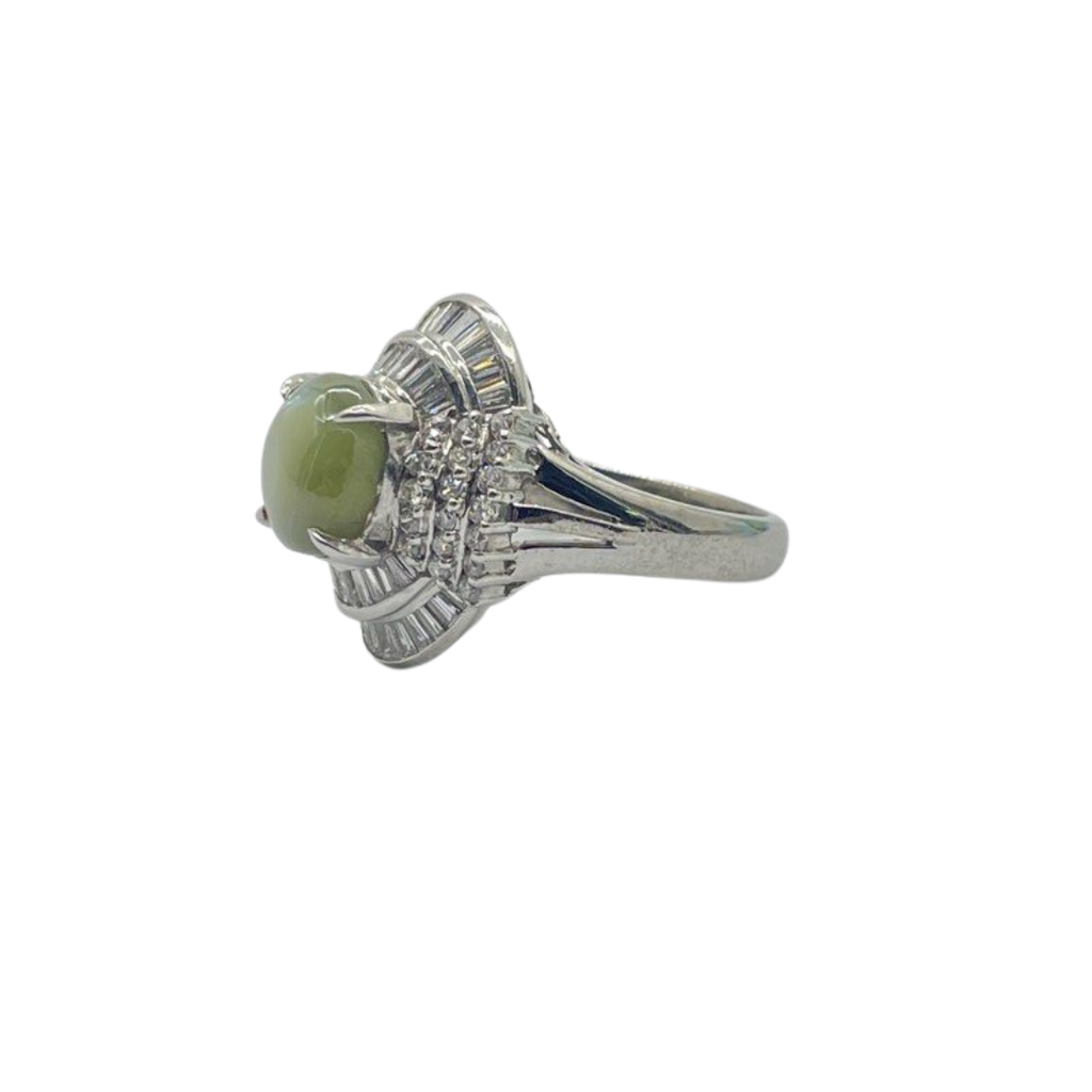 PT900 Natural Cat’s Eye Chrysoberyl & Diamond Ring