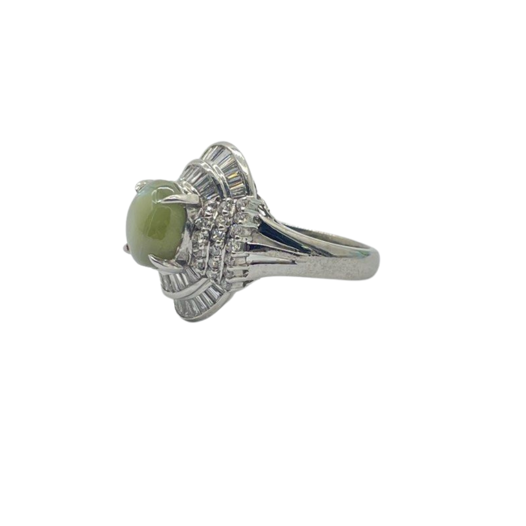 PT900 Natural Cat’s Eye Chrysoberyl & Diamond Ring