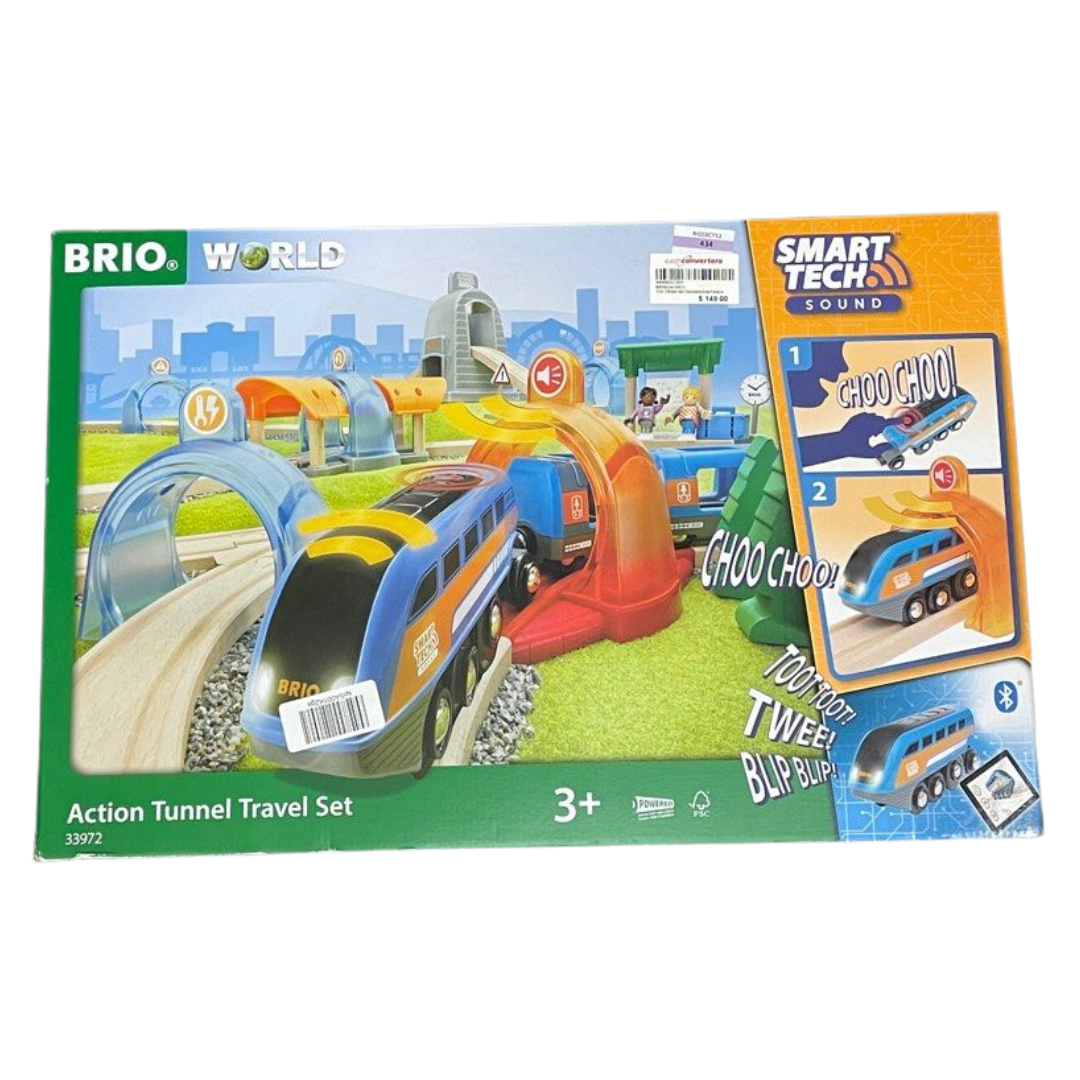 BRIO 33972 Action Tunnel Travel Set - Kids Creative Building Toys and Wooden Toy Train Sets and Wooden Tracks FSC 100% Sustainable | Smart-Tech Sound Tech Toy Full Set