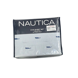 Nautica - King Sheet Set, Cotton Percale Bedding Set, Crisp & Cool, Lightweight & Breathable (Whale Stripe Blue, King)