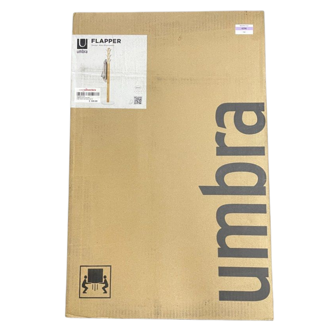 Umbra 320361-668 Flapper Coat Rack, Clothing Hanger, Umbrella Holder, and Hat Organizer, Great for Entryway, Natural/White