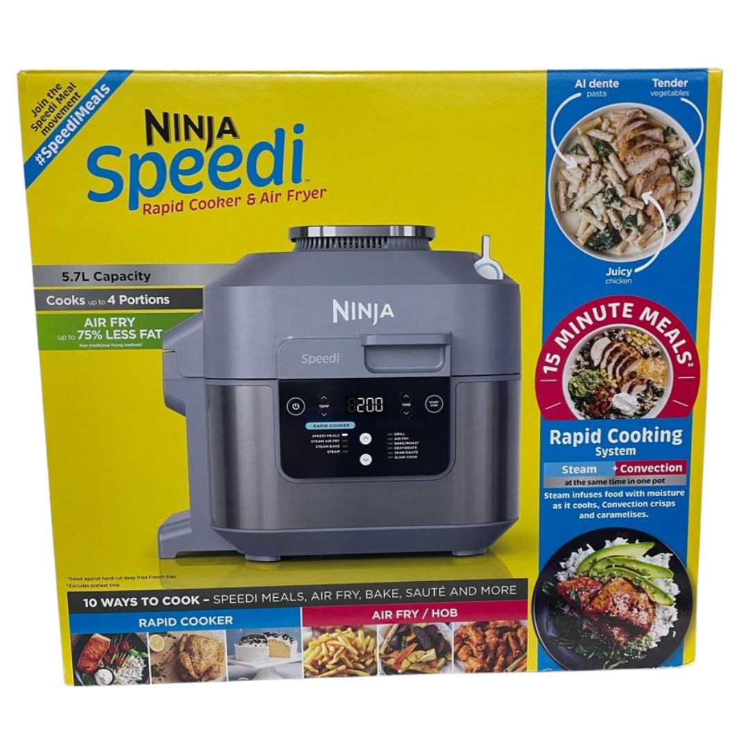 Ninja Speedi 10in1 Rapid Cooker, Air Fryer and Multi 5.7L, Meals for 4 in 15 Minutes, Fry, Steam, Grill, Bake, Roast, Sear, Slow Cook & More, Cooks Portions, Sea Salt Grey, Ninja ON401