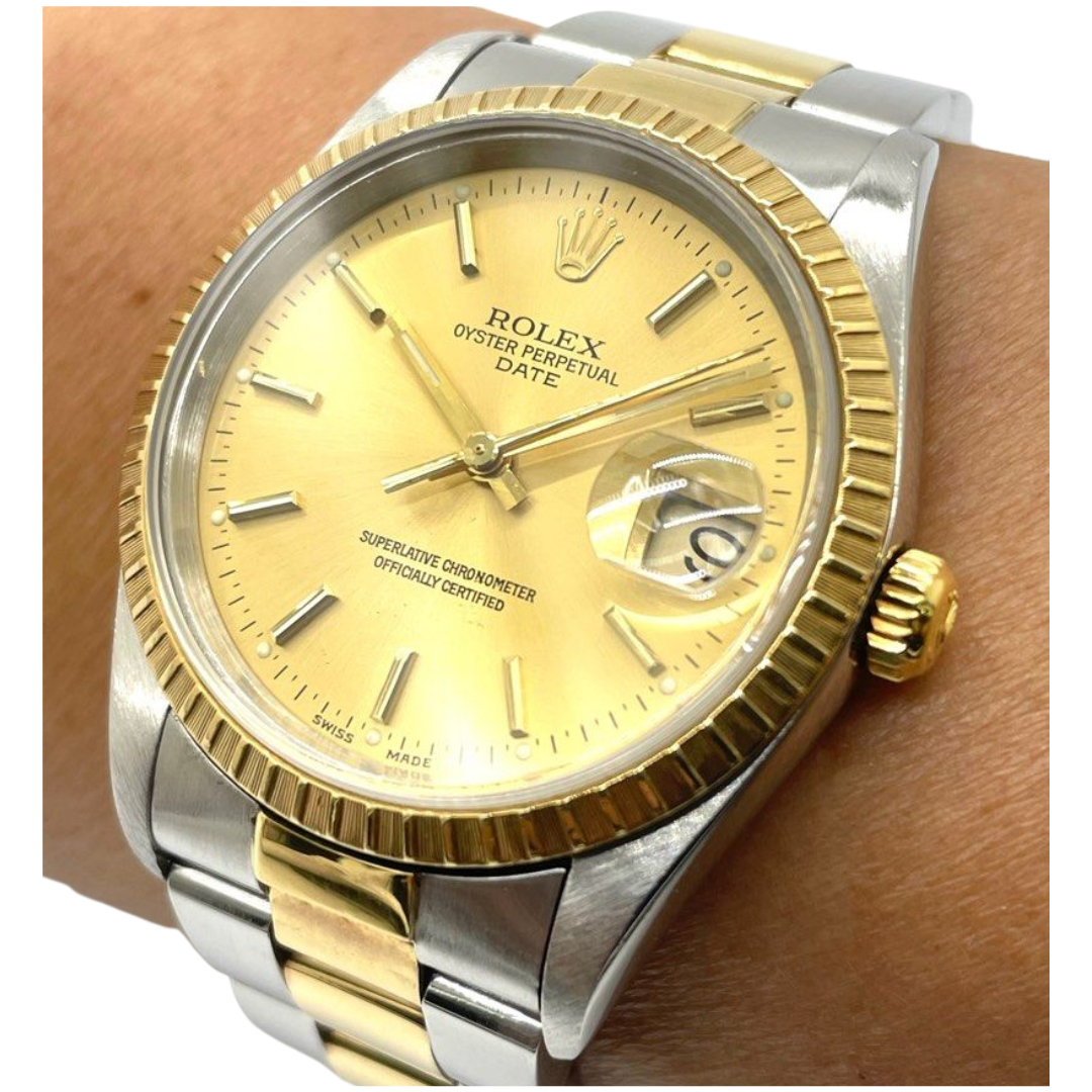 Rolex Oyster Perpetual Date 34mm 15223 Half Gold Automatic Watch