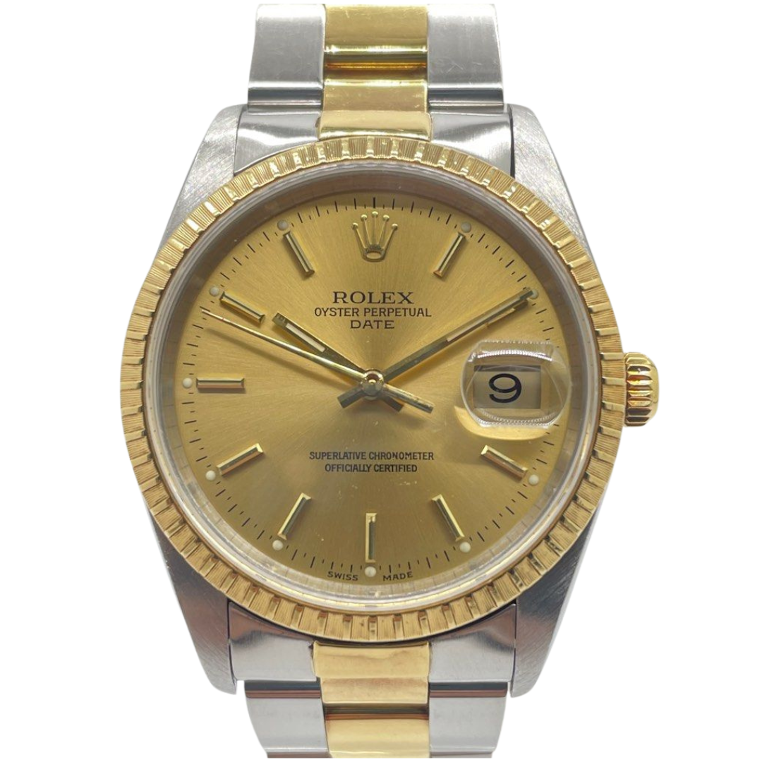 Rolex Oyster Perpetual Date 34mm 15223 Half Gold Automatic Watch