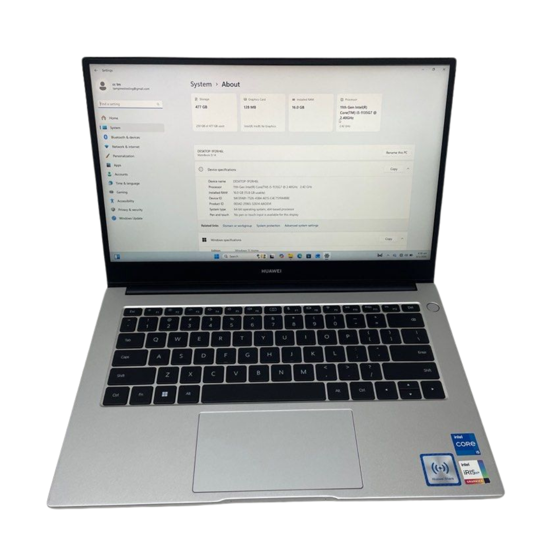 HUAWEI MateBook NBD-WFH9 14" Laptop, i5-1135G7, 16GB RAM, 512GB SSD, Windows 11 Home - Mystic Silver