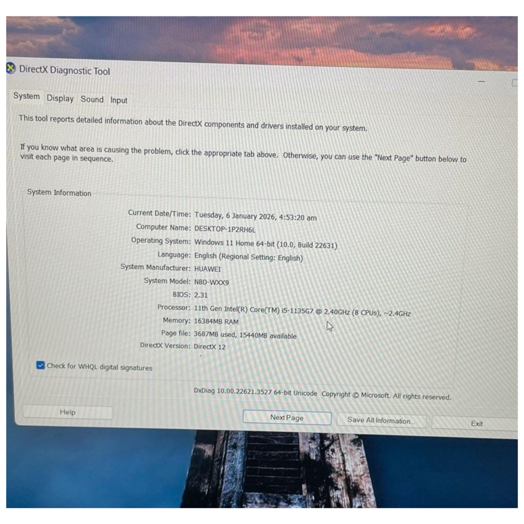 HUAWEI MateBook NBD-WFH9 14" Laptop, i5-1135G7, 16GB RAM, 512GB SSD, Windows 11 Home - Mystic Silver